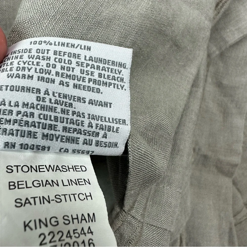 Restoration Hardware Grey Stonewashed Belgian Linen Satin Stitch Pillow Sham